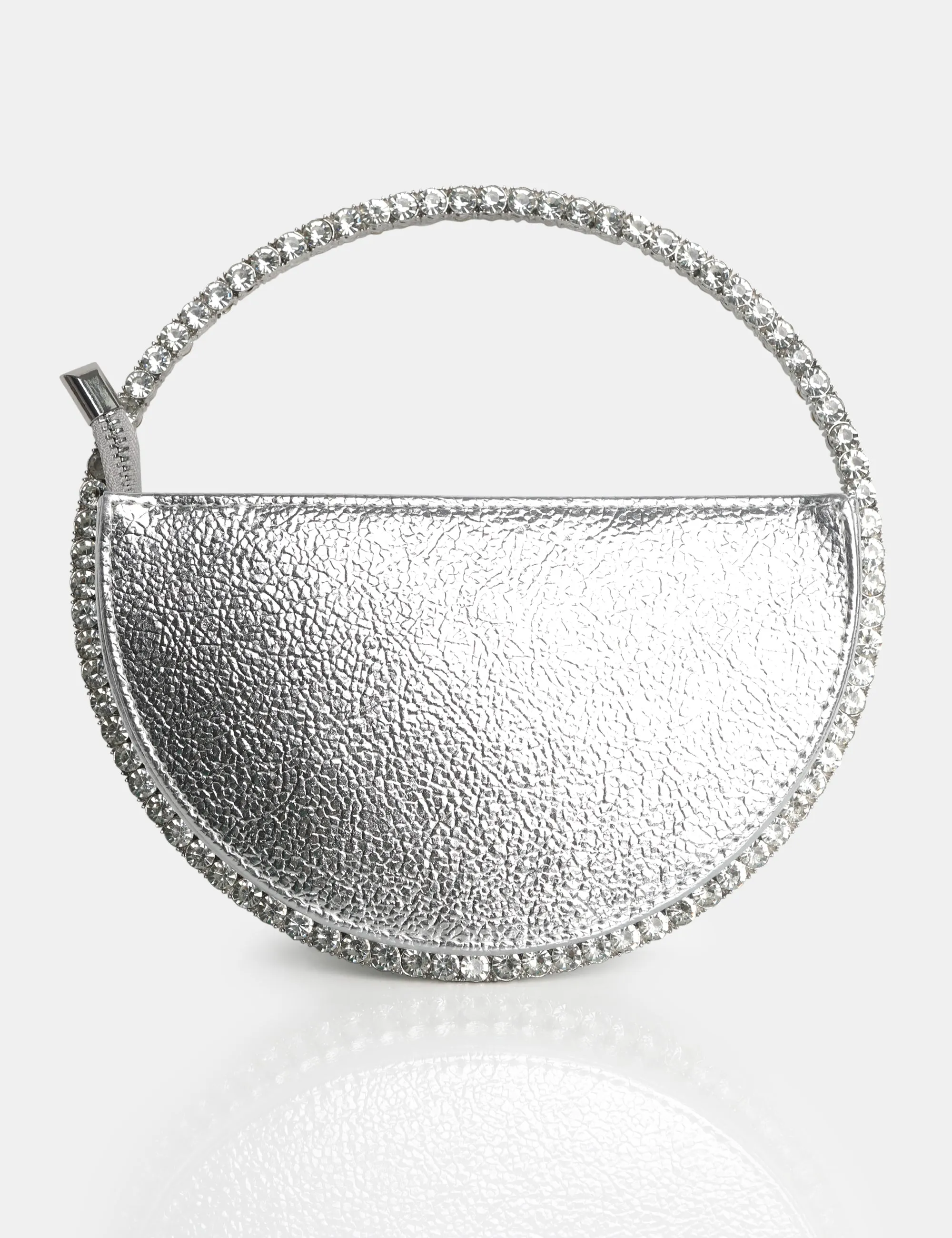 The  Alessia Metallic Sliver Circle Diamante Mini Grab Bag