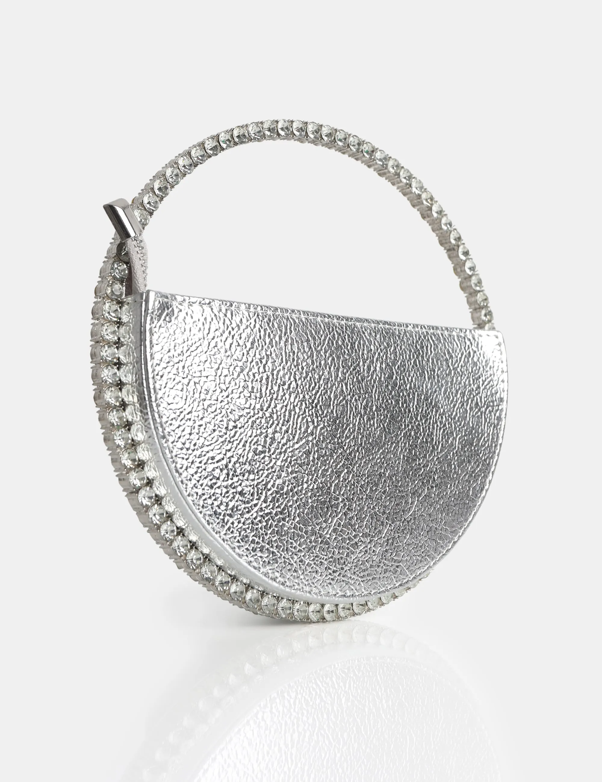 The  Alessia Metallic Sliver Circle Diamante Mini Grab Bag