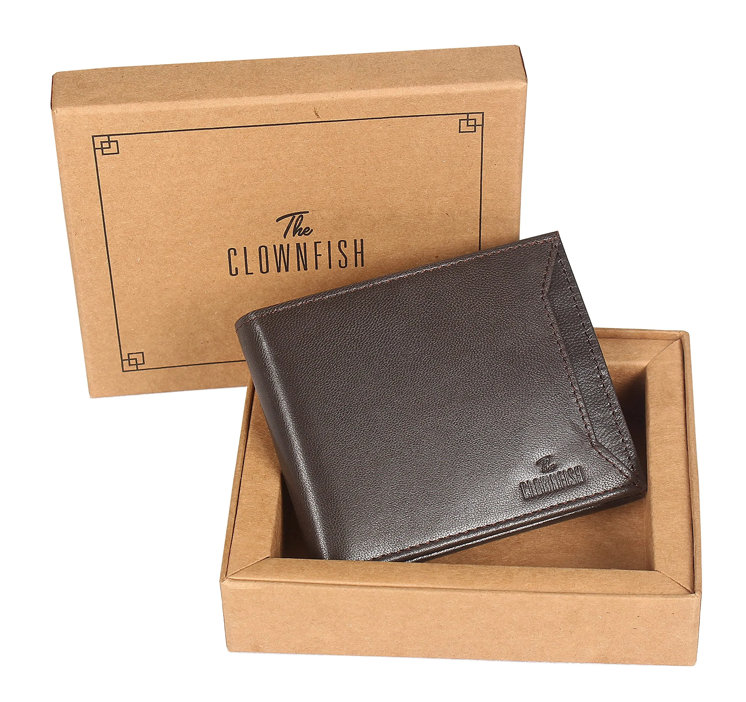 THE CLOWNFISH RFID Protected Genuine Leather Bi-Fold Wallet for Men with Multiple Card Slots, Coin Pocket & ID Window (Chocolate Brown)