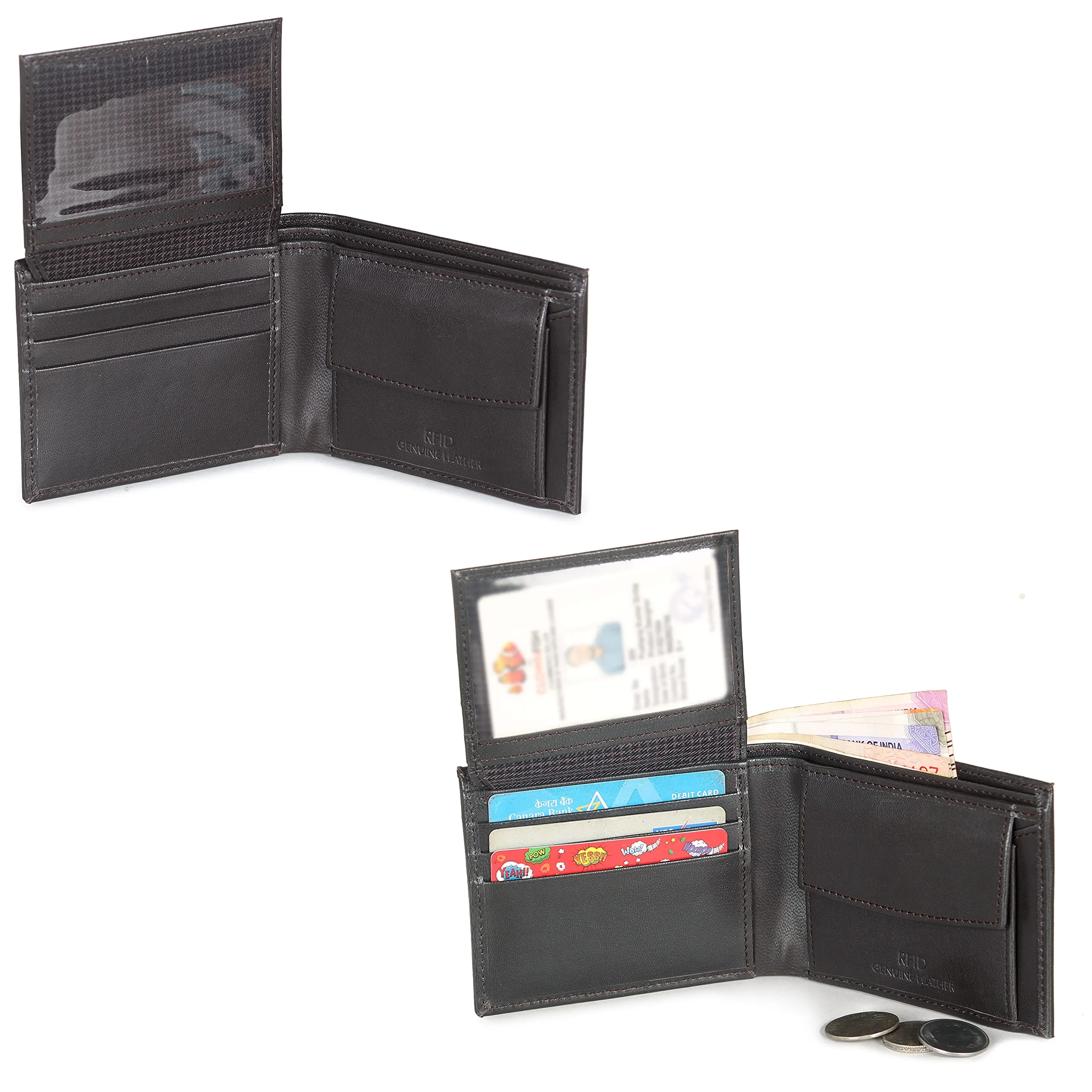 THE CLOWNFISH RFID Protected Genuine Leather Bi-Fold Wallet for Men with Multiple Card Slots, Coin Pocket & ID Window (Chocolate Brown)