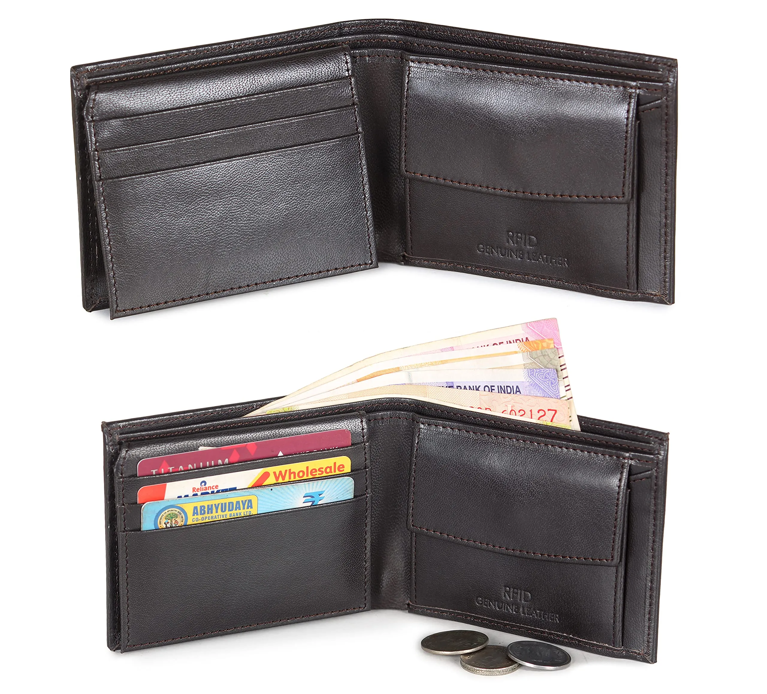 THE CLOWNFISH RFID Protected Genuine Leather Bi-Fold Wallet for Men with Multiple Card Slots, Coin Pocket & ID Window (Chocolate Brown)