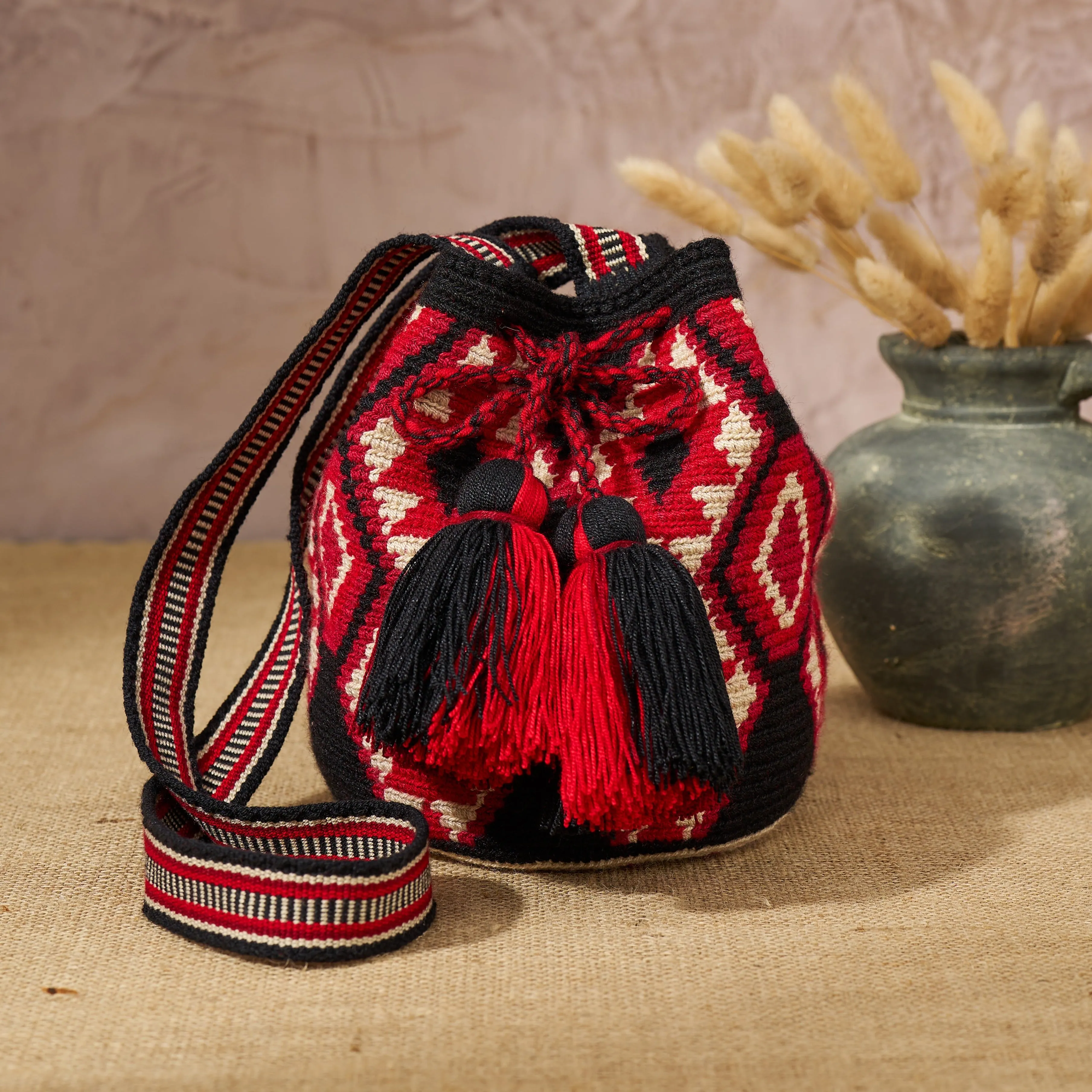 The Colombia Collective x Brora Hand Woven Mini Tassel Tote Bag AW24