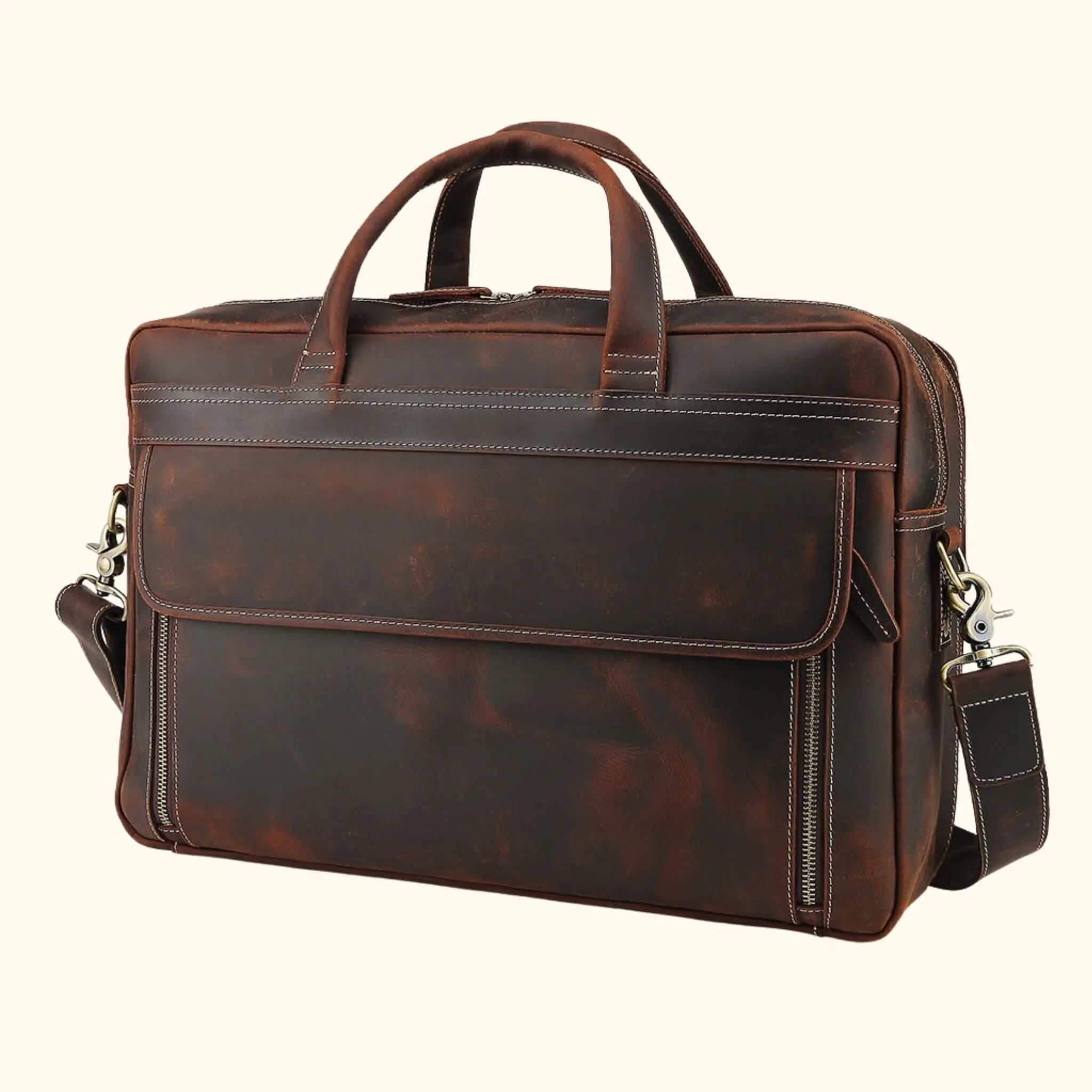 The Lone Rider - Rugged Vintage Leather Briefcase