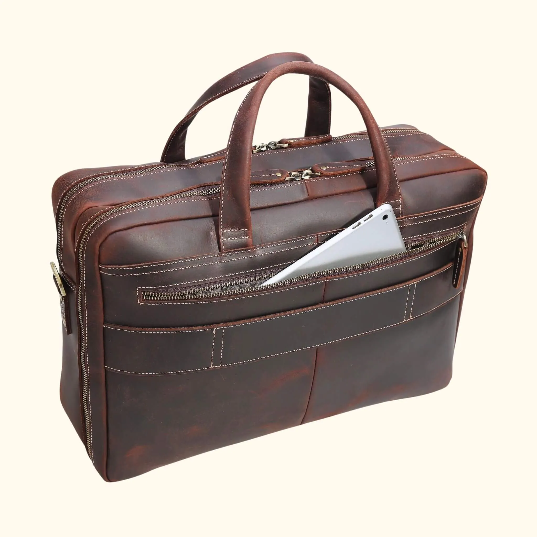 The Lone Rider - Rugged Vintage Leather Briefcase