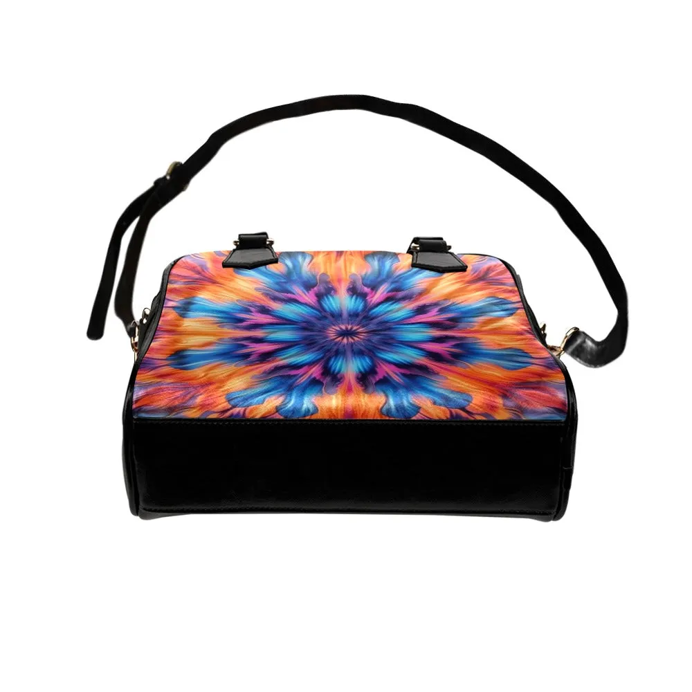 Tie Dye Purse, Pink Orange Blue Pattern Cute Small Shoulder Zip Bag Vegan Leather Women Designer Handbag Crossbody Ladies