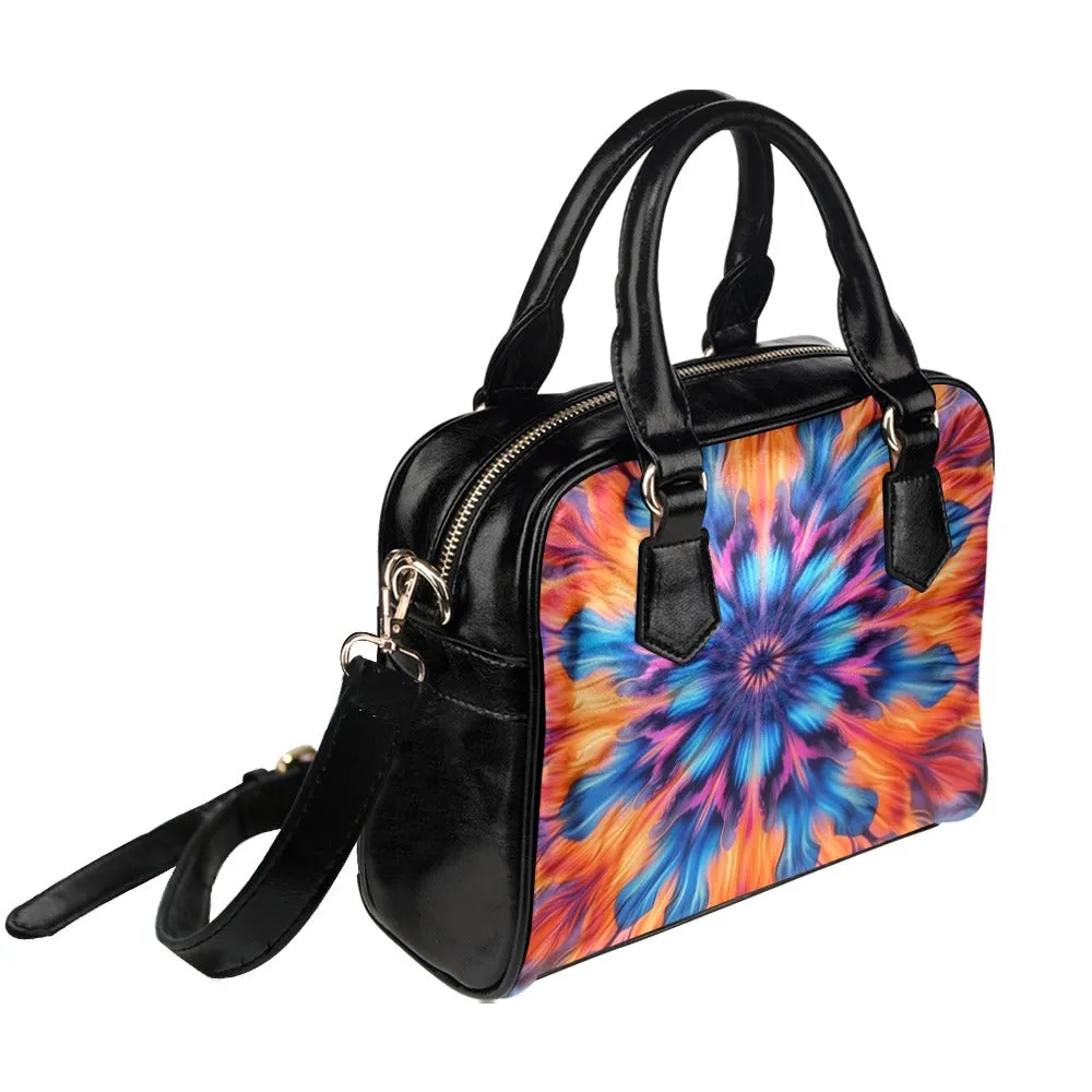 Tie Dye Purse, Pink Orange Blue Pattern Cute Small Shoulder Zip Bag Vegan Leather Women Designer Handbag Crossbody Ladies