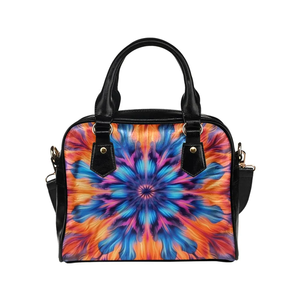 Tie Dye Purse, Pink Orange Blue Pattern Cute Small Shoulder Zip Bag Vegan Leather Women Designer Handbag Crossbody Ladies