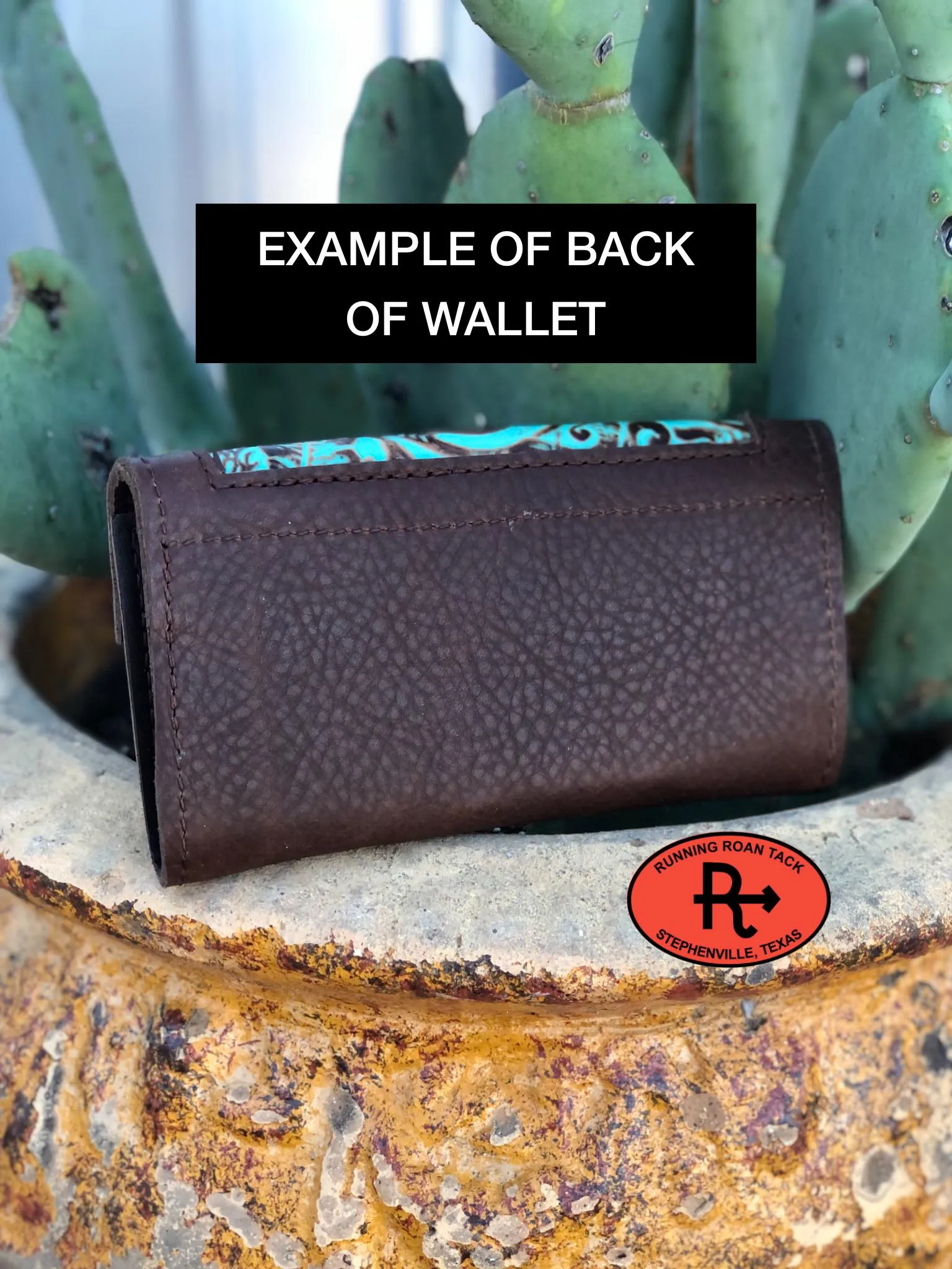 Trifold Wallet with Inlaid Turquoise Floral Leather and Copper Dots