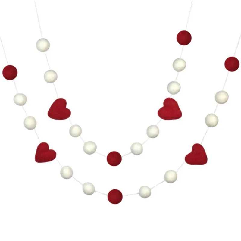 Valentine's Day Felt Ball & Heart Garland- Red, White