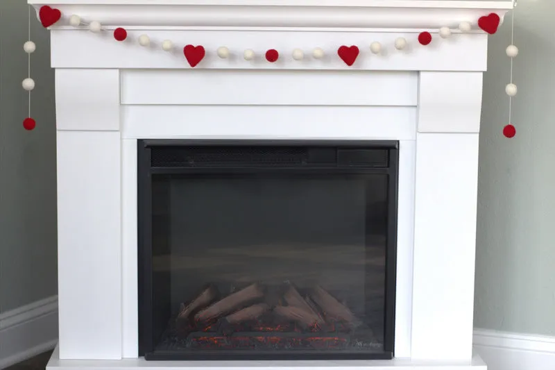 Valentine's Day Felt Ball & Heart Garland- Red, White