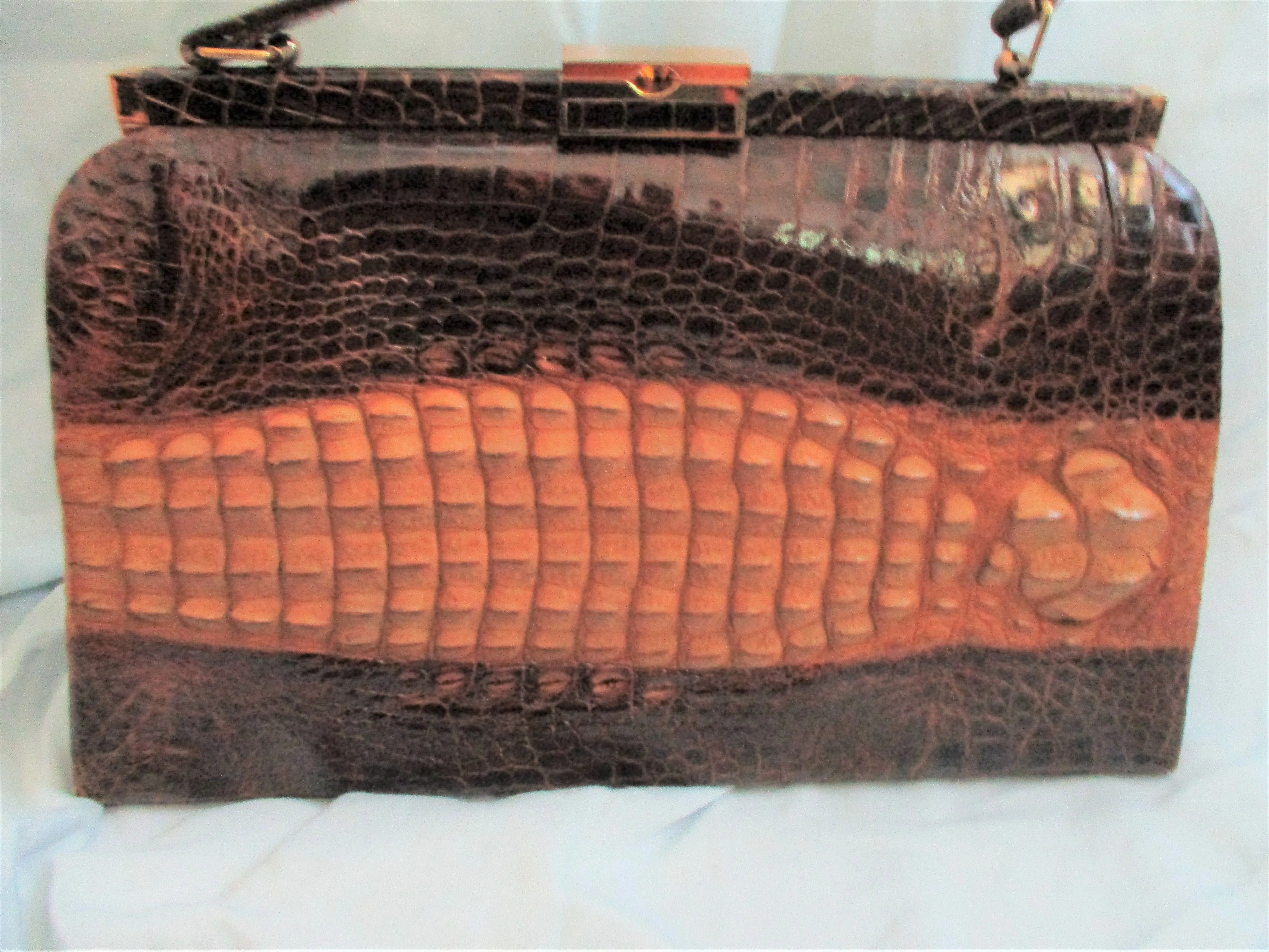 Vintage ALLIGATOR CROCODILE CROC ANIMAL Skin Clutch Purse Bag BROWN Leather