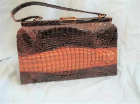 Vintage ALLIGATOR CROCODILE CROC ANIMAL Skin Clutch Purse Bag BROWN Leather