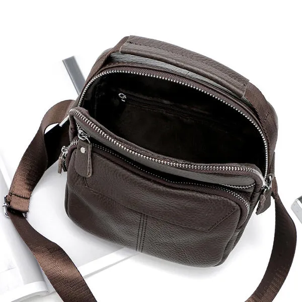 Vintage Genuine Leather Stitching Casual Crossbody Shoulder Bag For Men