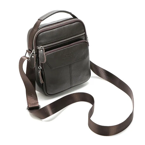 Vintage Genuine Leather Stitching Casual Crossbody Shoulder Bag For Men