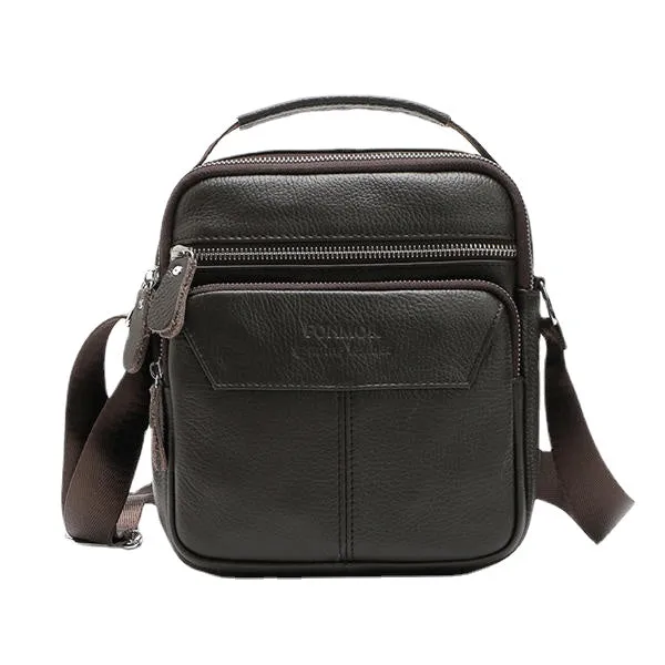 Vintage Genuine Leather Stitching Casual Crossbody Shoulder Bag For Men