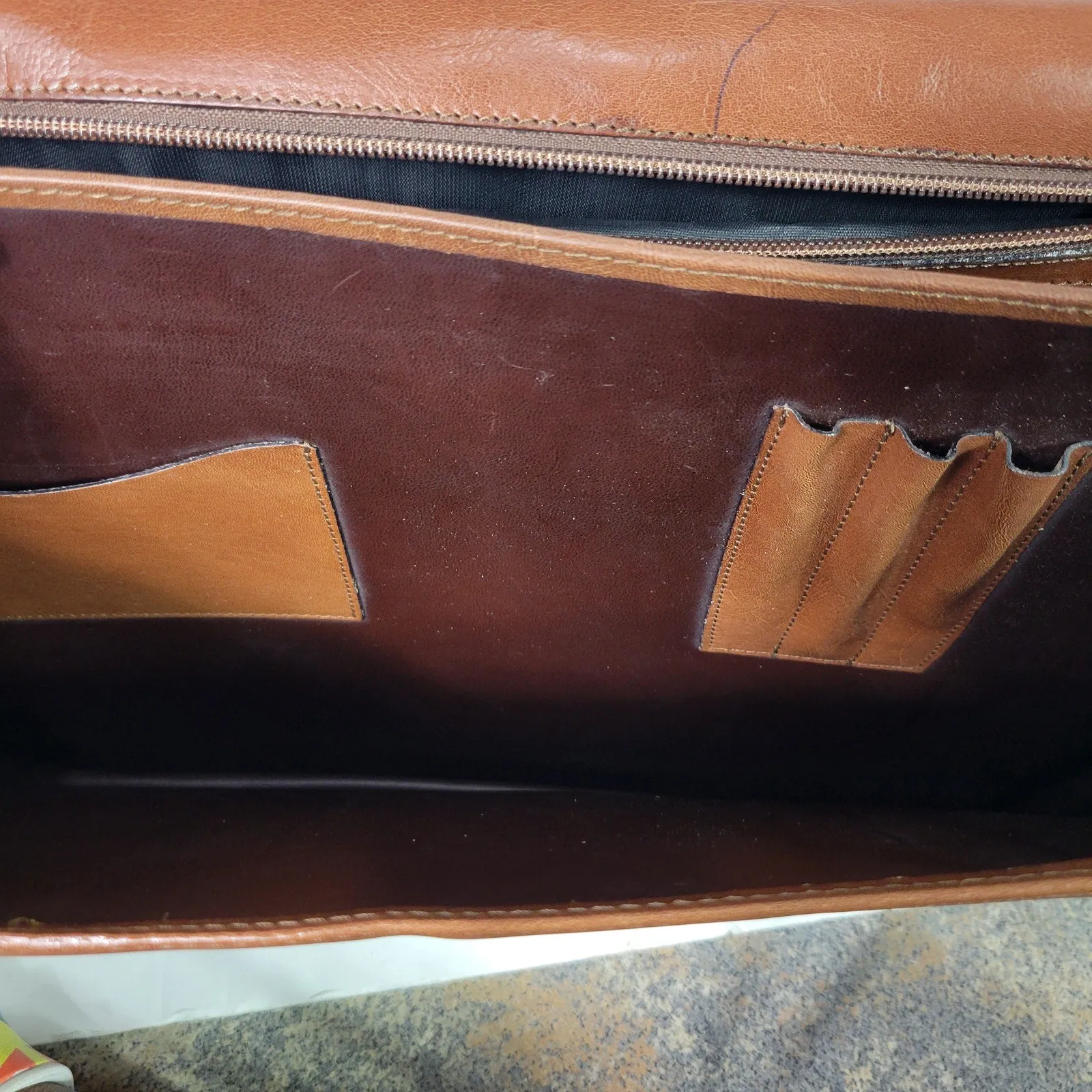 Vintage Leather Business Bag Briefcase Brown Italy Folio Attache Envelope Case Document Folder File Portfolio