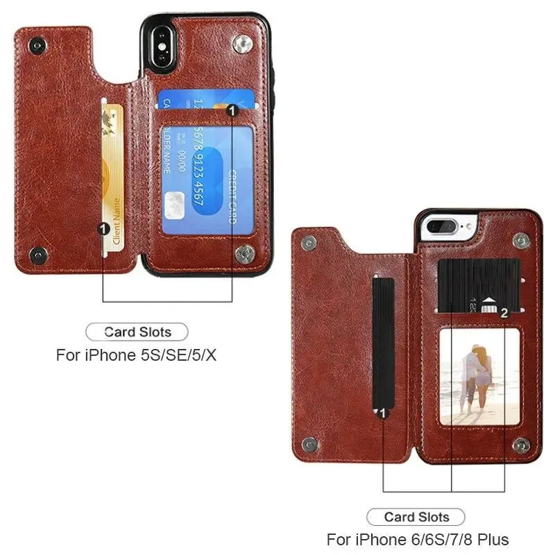 Vistor Leather Flip Wallet Case For iPhone 6, 7, 8 & X Series