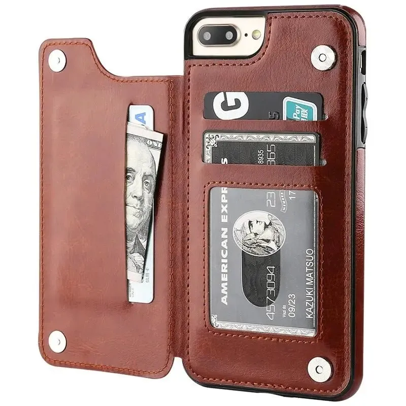 Vistor Leather Flip Wallet Case For iPhone 6, 7, 8 & X Series