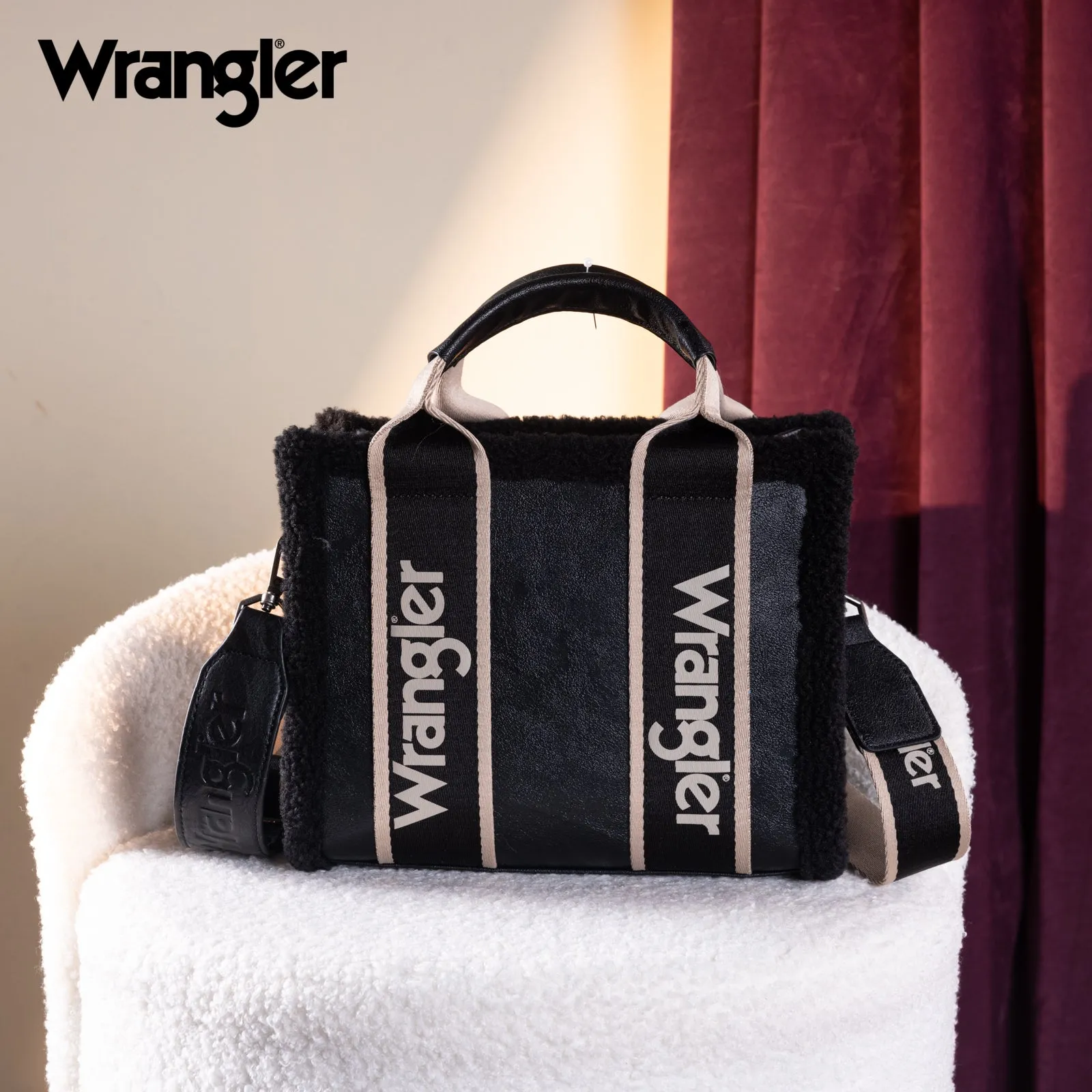 WG181-8120S  Wrangler Sherpa  Small Canvas Tote/Crossbody - Black