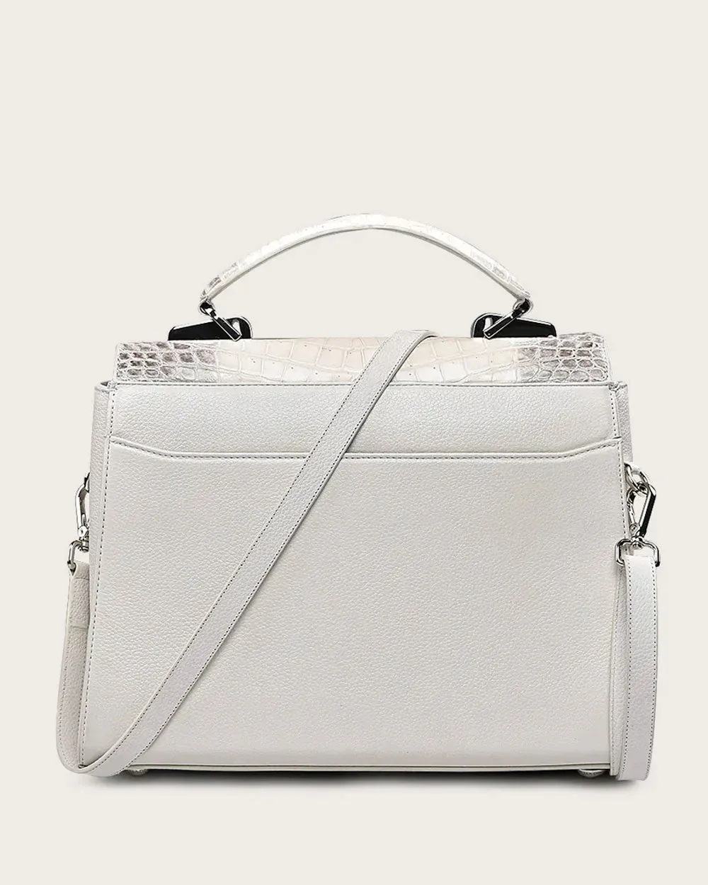 White ultra exotic flap handbag