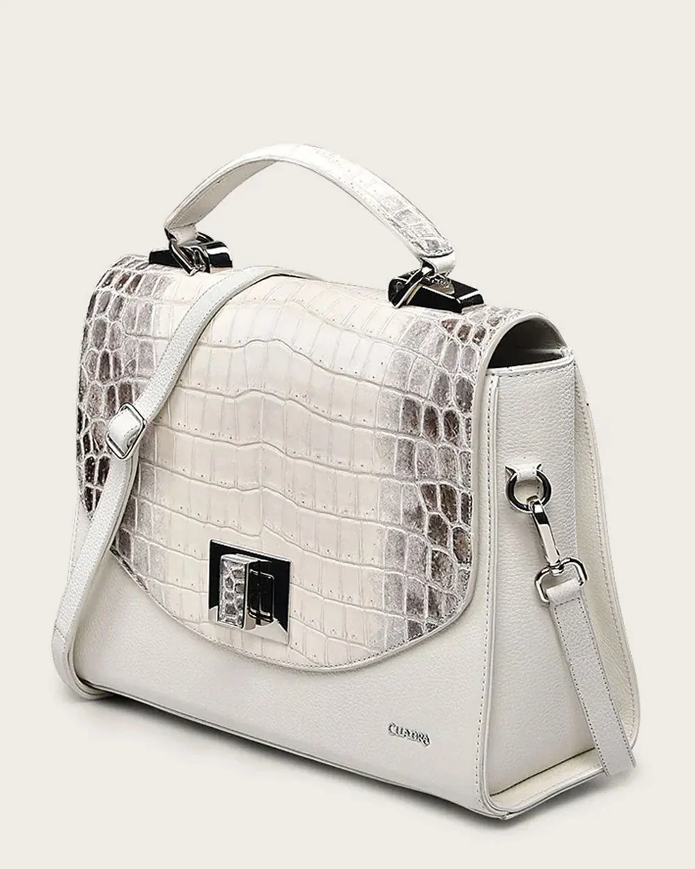 White ultra exotic flap handbag