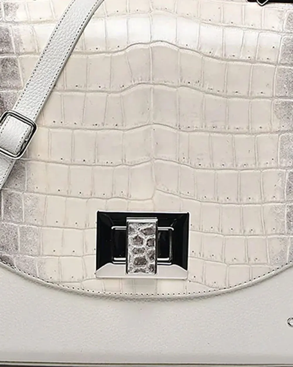 White ultra exotic flap handbag