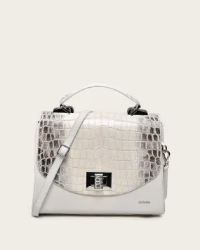 White ultra exotic flap handbag