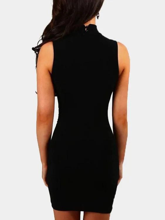 Wholesale Black Deep V-Neck Sleeveless Crossed Front Cut Out Mini Dress