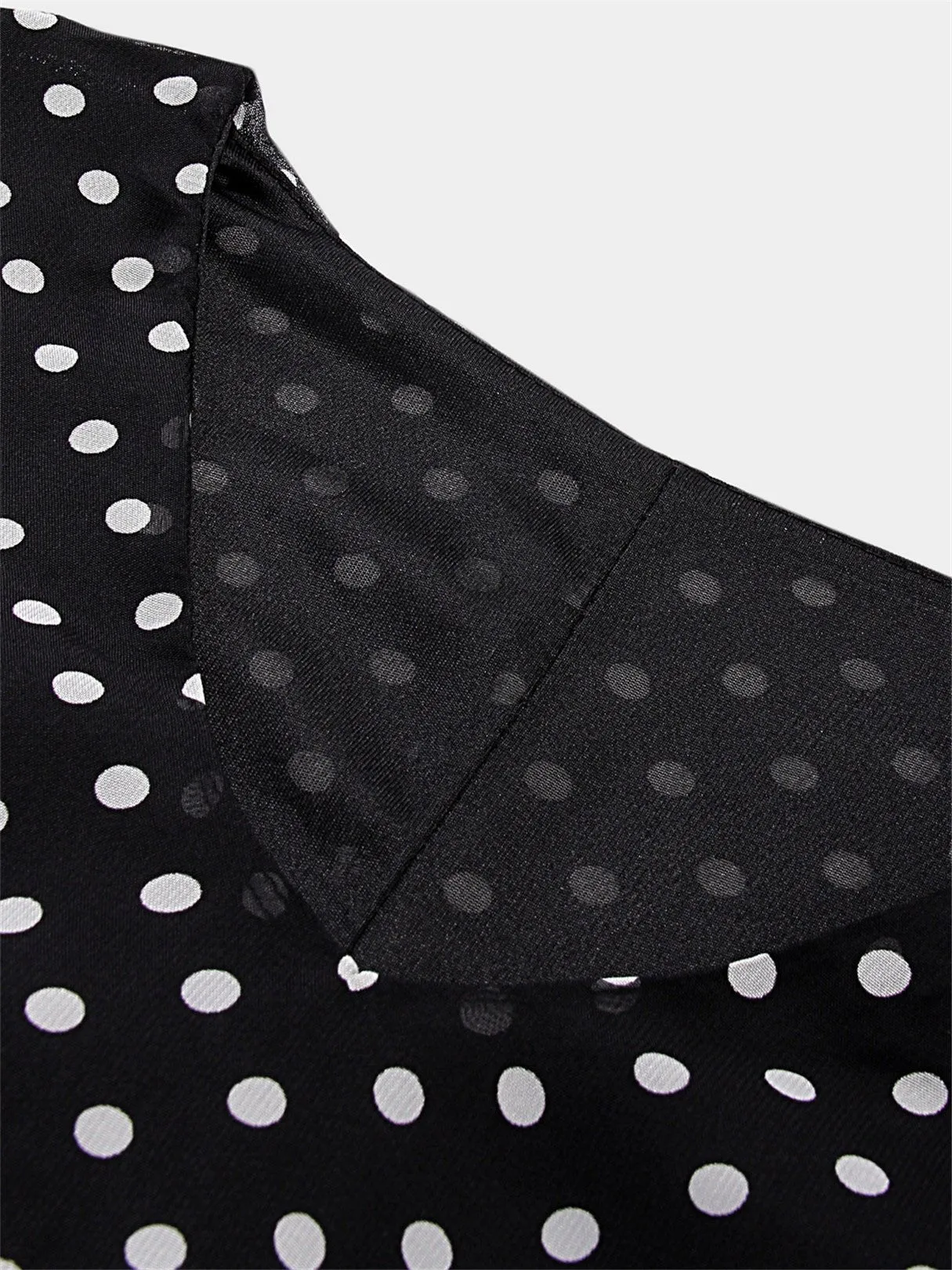 Wholesale Black V-Neck Half Sleeve Polka Dot Lace-Up Irregular Hem Mini Dress