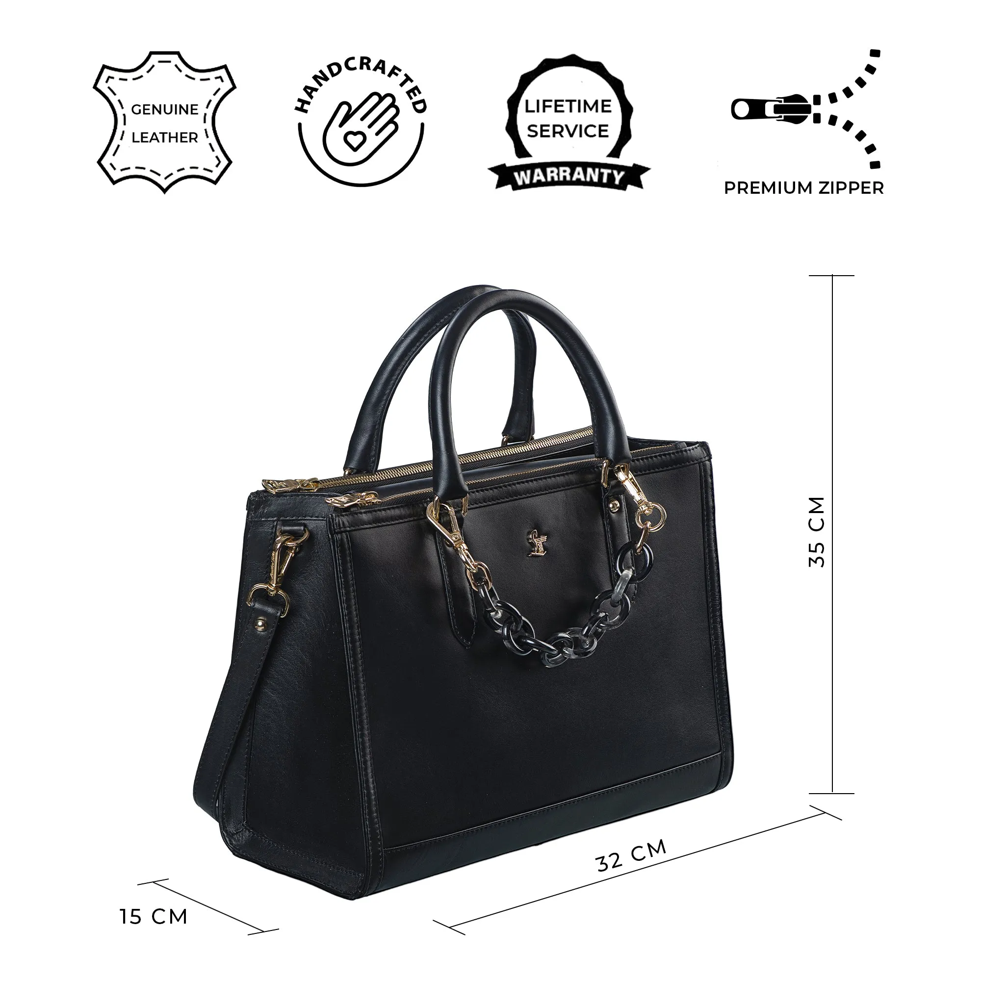 Window Sr. Handbag for Women | Satchel Handbags | Genuine Leather Ladies Bag | Color: Black