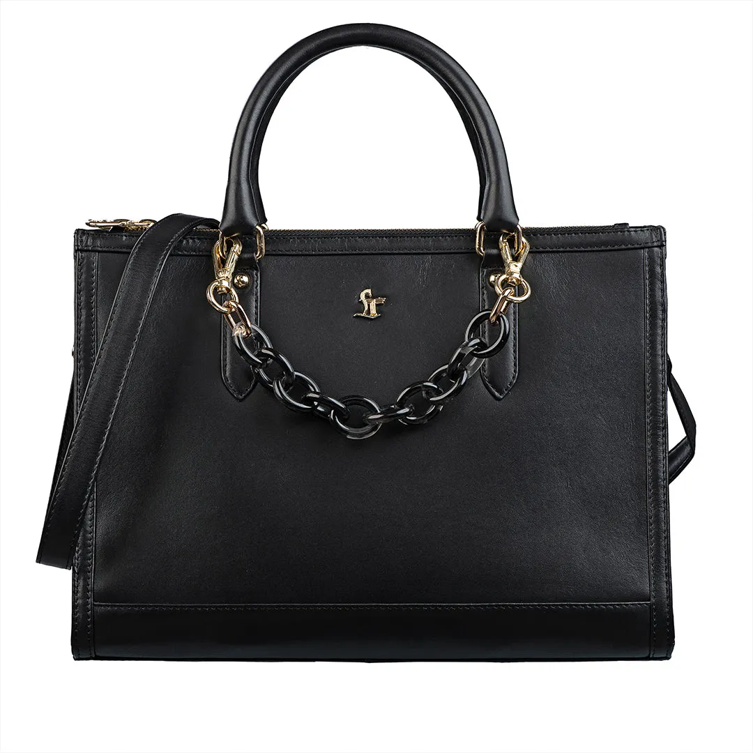 Window Sr. Handbag for Women | Satchel Handbags | Genuine Leather Ladies Bag | Color: Black