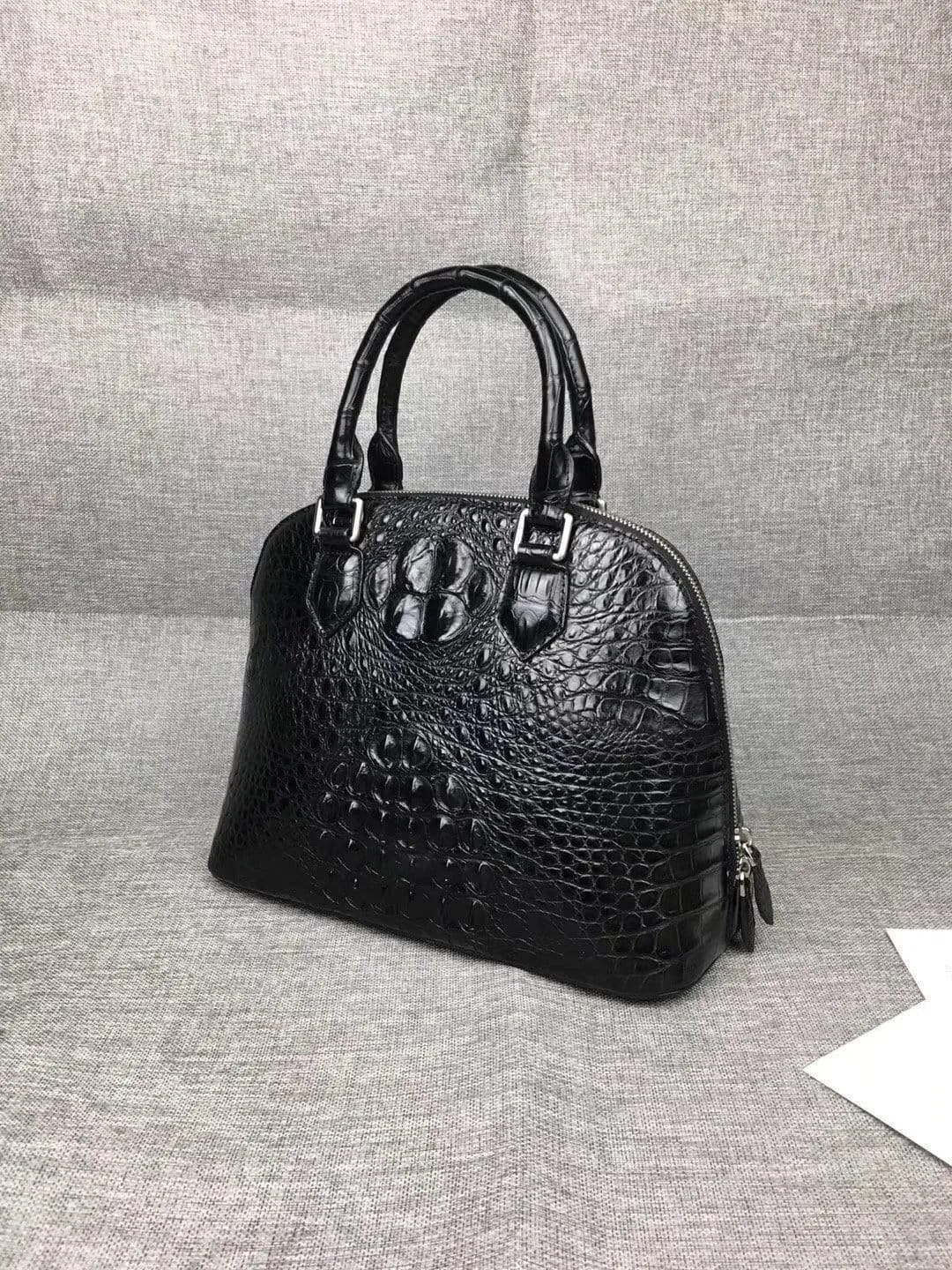 Women Genuine Crocodile Double Handle Trapezoid Tote Bag Large