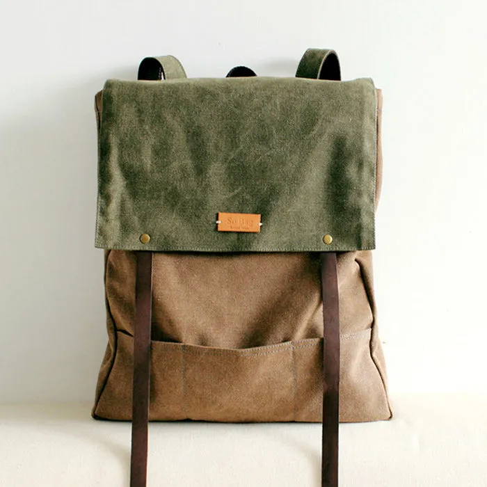 Womens Army Green Canvas Backpack Canvas School Backpack Rucksack Bag Women