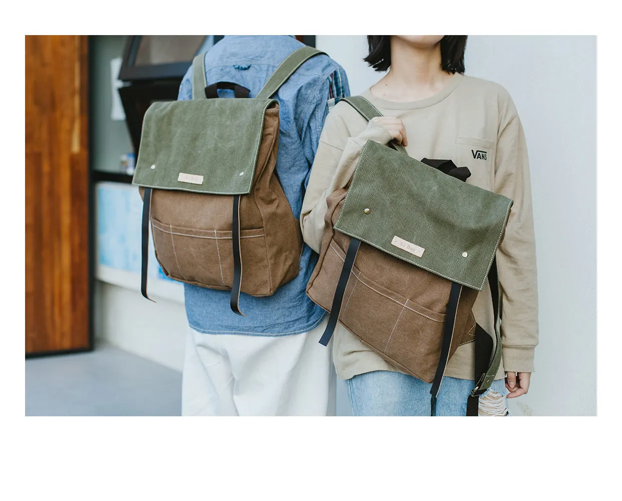 Womens Army Green Canvas Backpack Canvas School Backpack Rucksack Bag Women