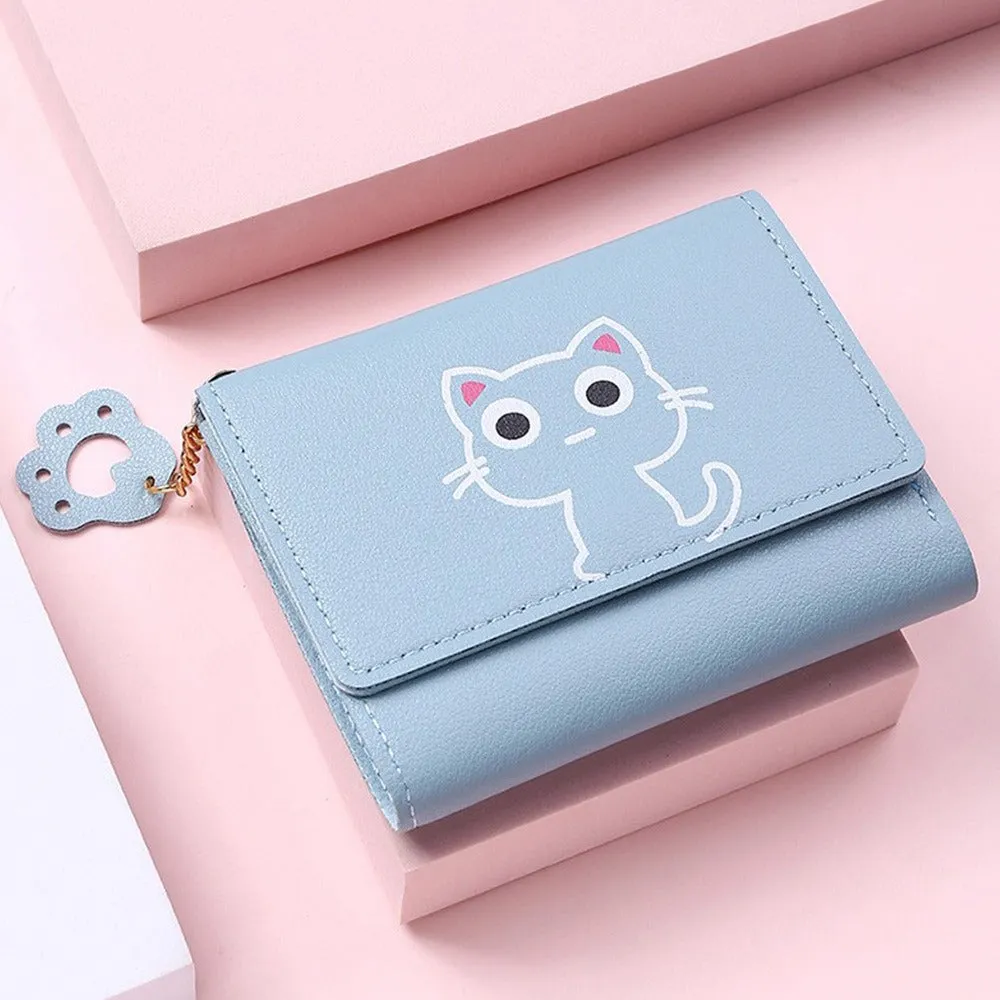 Women's Coin Purse, Cartoon Kitten Lies Wallet, Simple Buckle Credit Card Holder Coin Pouch