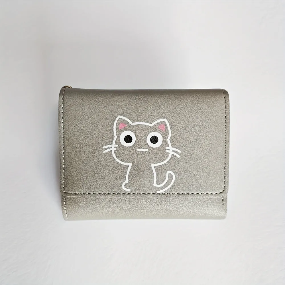 Women's Coin Purse, Cartoon Kitten Lies Wallet, Simple Buckle Credit Card Holder Coin Pouch