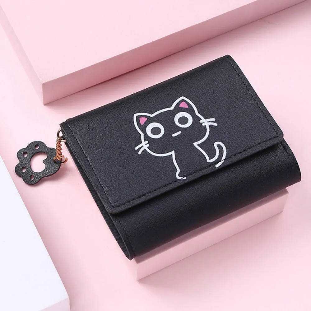 Women's Coin Purse, Cartoon Kitten Lies Wallet, Simple Buckle Credit Card Holder Coin Pouch