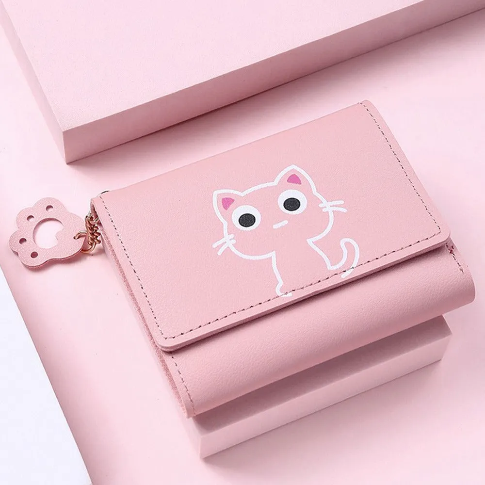 Women's Coin Purse, Cartoon Kitten Lies Wallet, Simple Buckle Credit Card Holder Coin Pouch