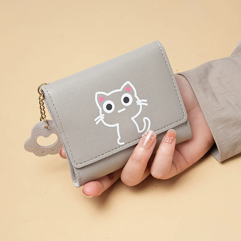 Women's Coin Purse, Cartoon Kitten Lies Wallet, Simple Buckle Credit Card Holder Coin Pouch