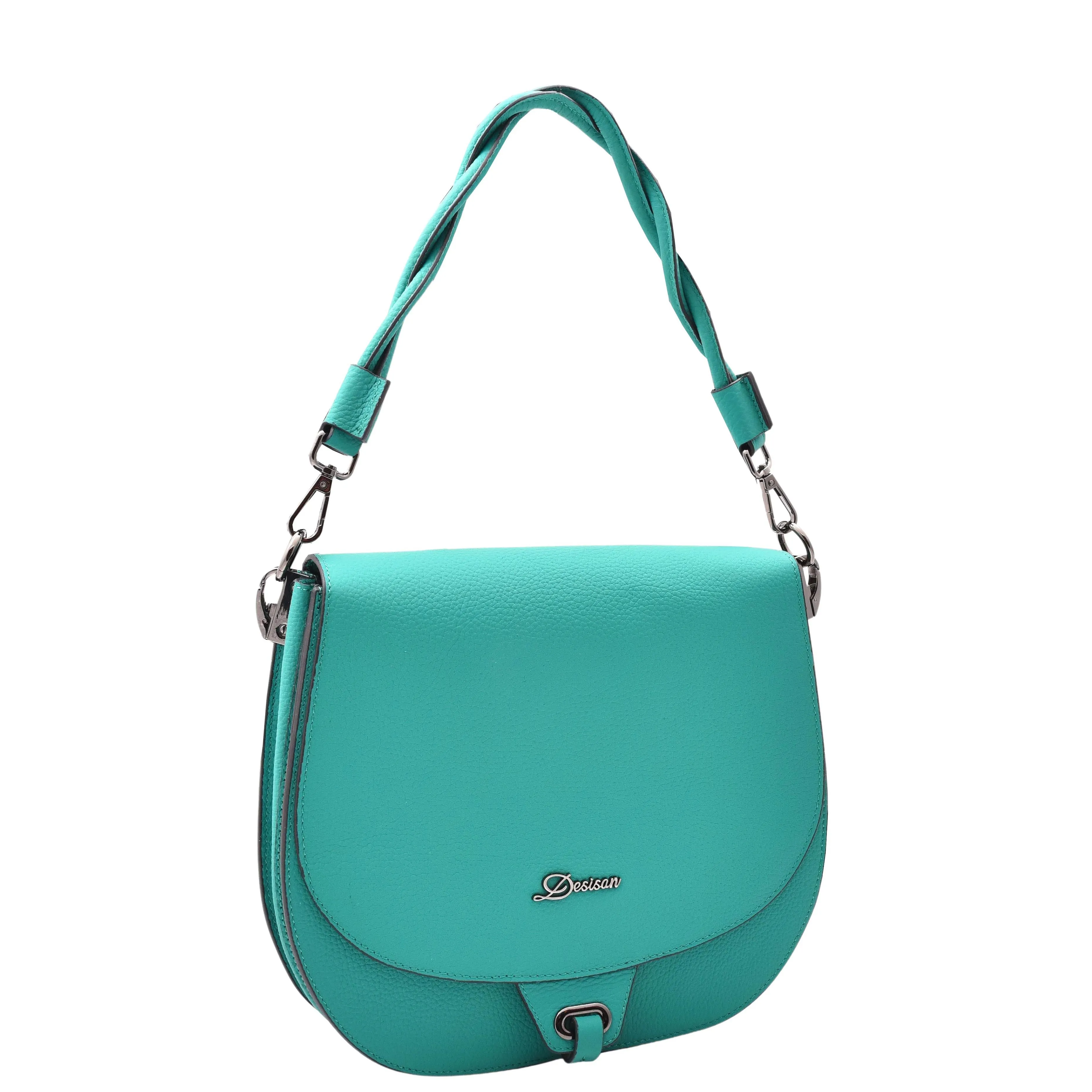 Womens Premium Leather Shoulder Saddle Bag Multi Pocket Handbag A6080 Green