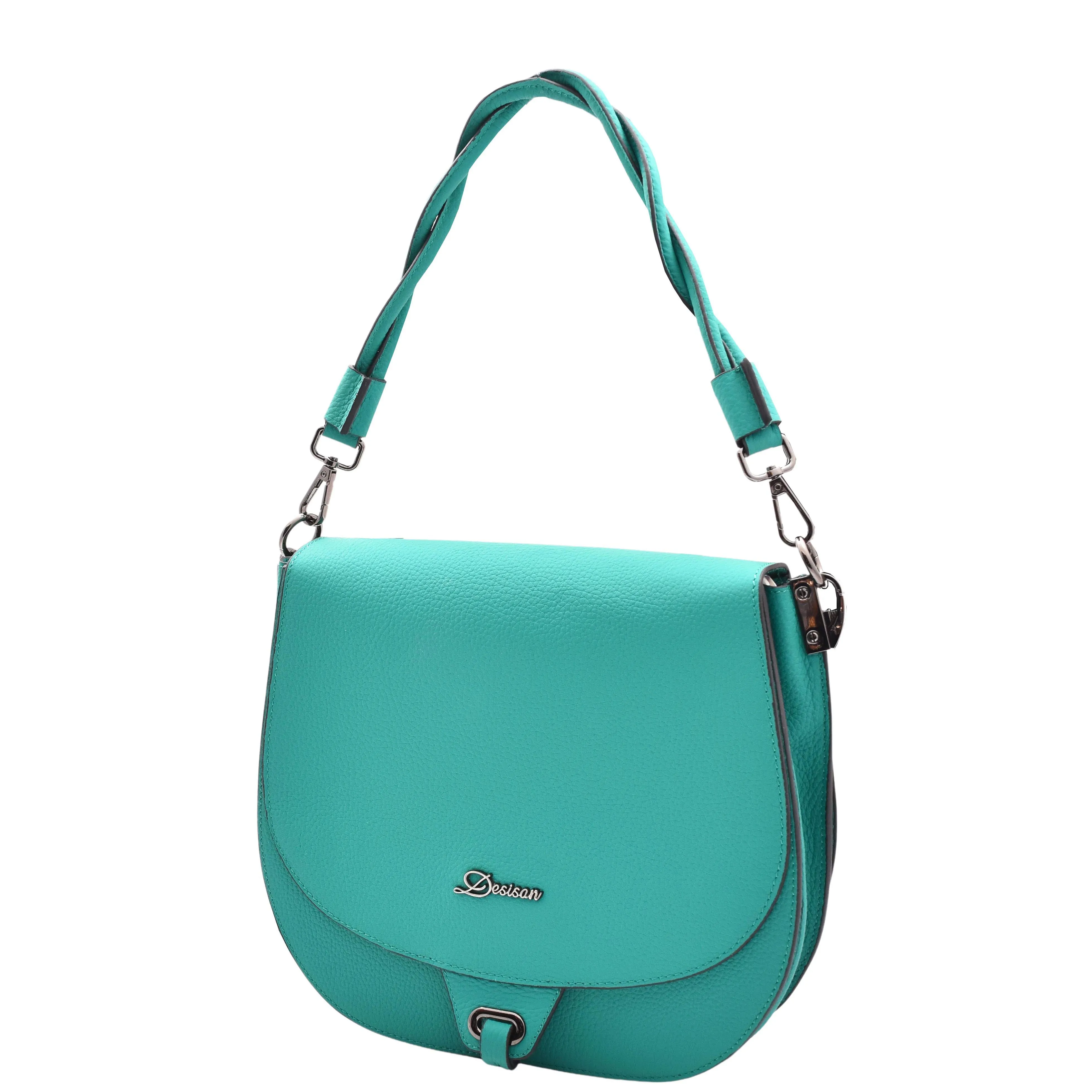 Womens Premium Leather Shoulder Saddle Bag Multi Pocket Handbag A6080 Green