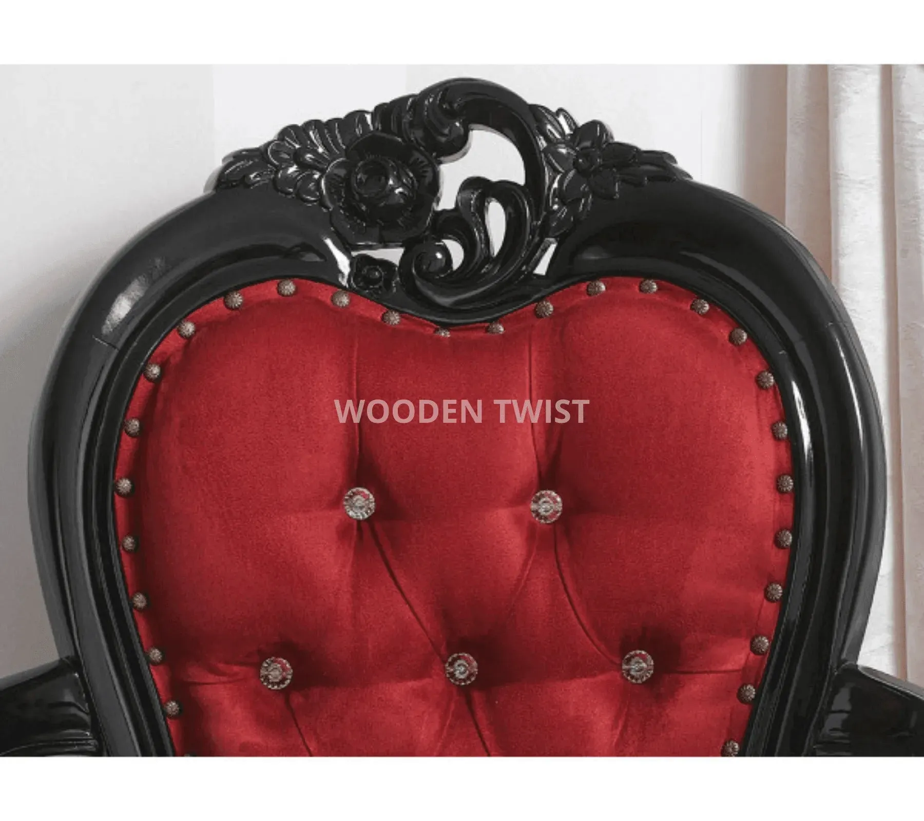 Wooden Twist Cespitose Teak Wood Arm Chair ( Black & Burgundy )