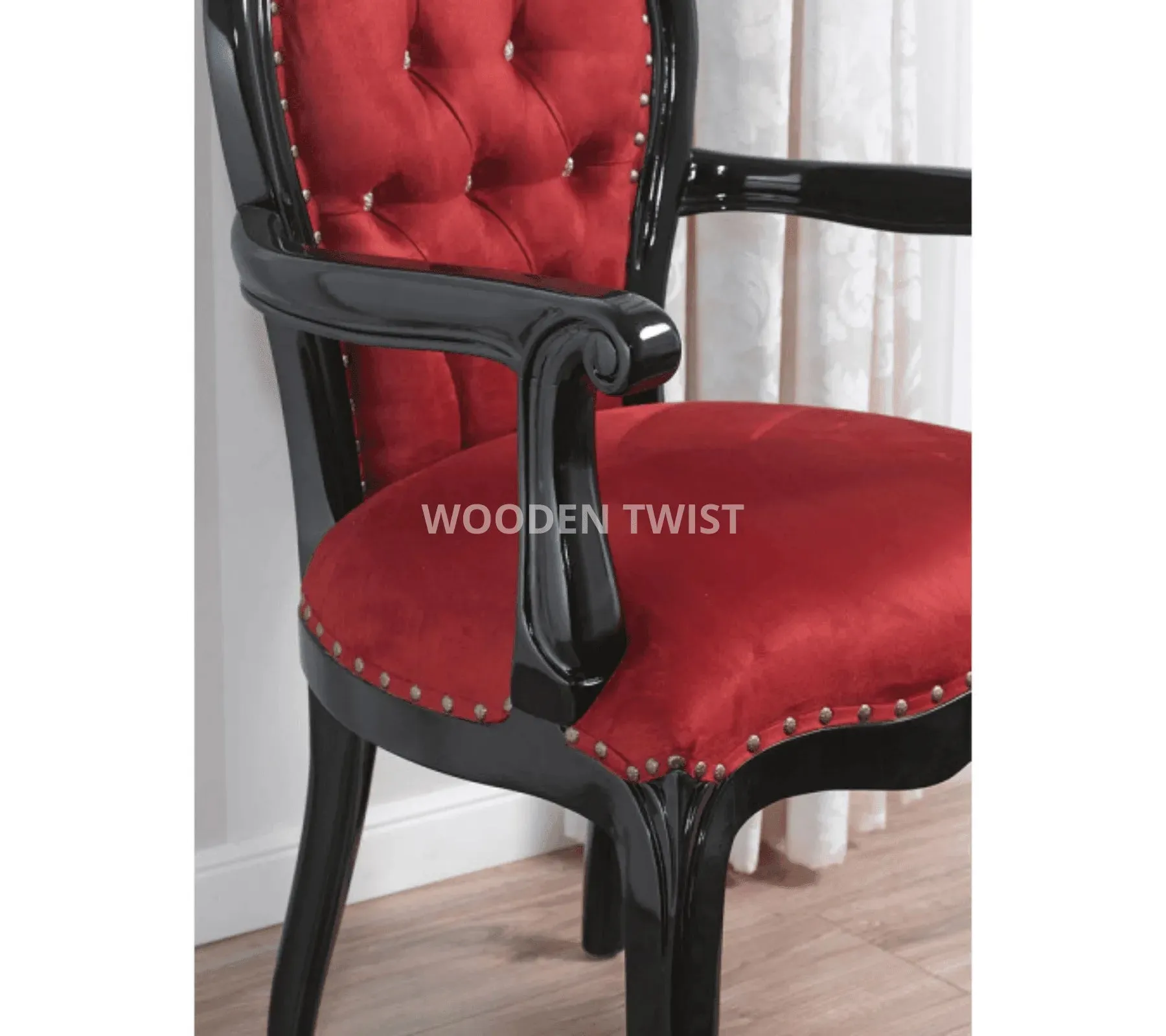 Wooden Twist Cespitose Teak Wood Arm Chair ( Black & Burgundy )