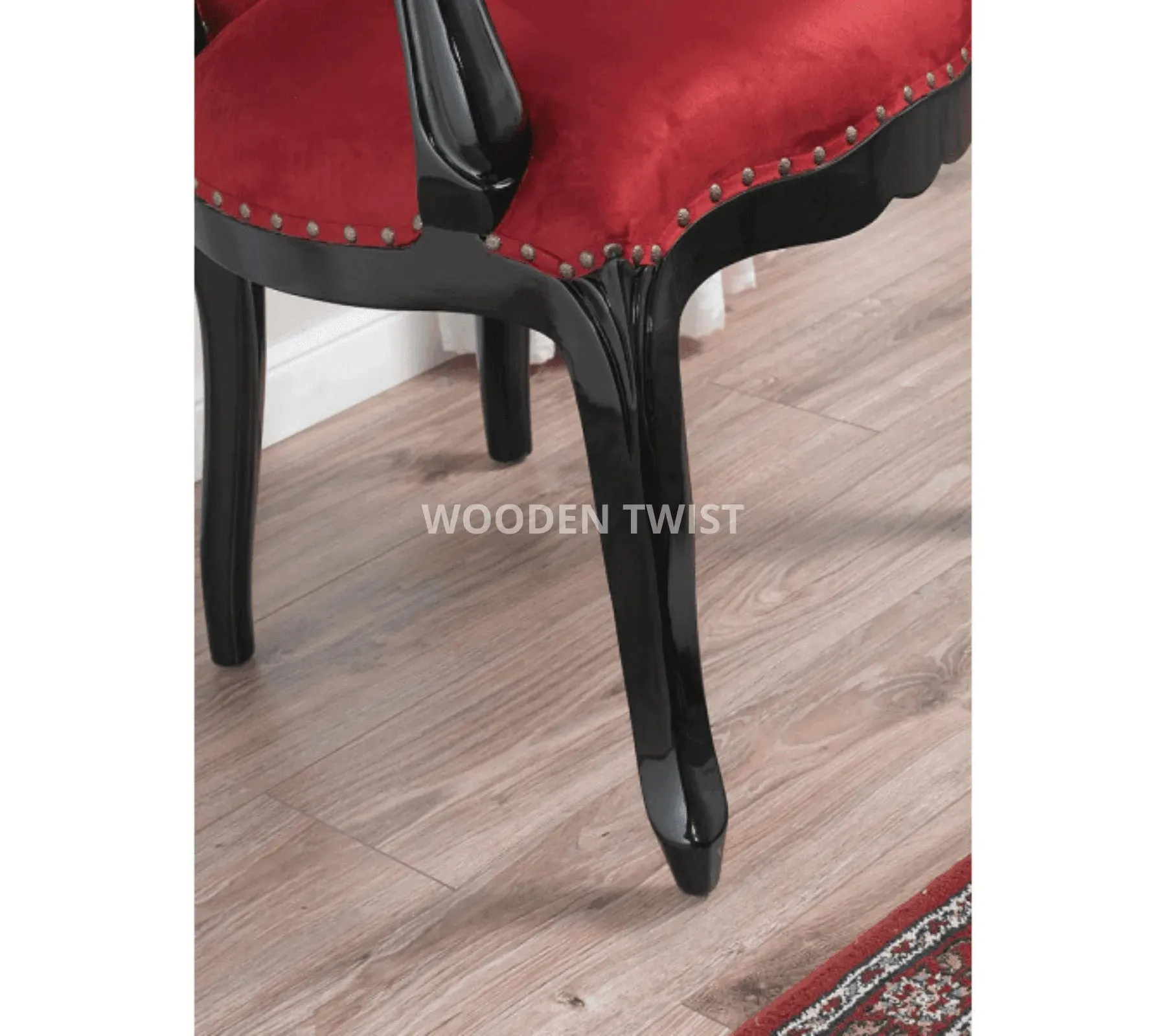 Wooden Twist Cespitose Teak Wood Arm Chair ( Black & Burgundy )