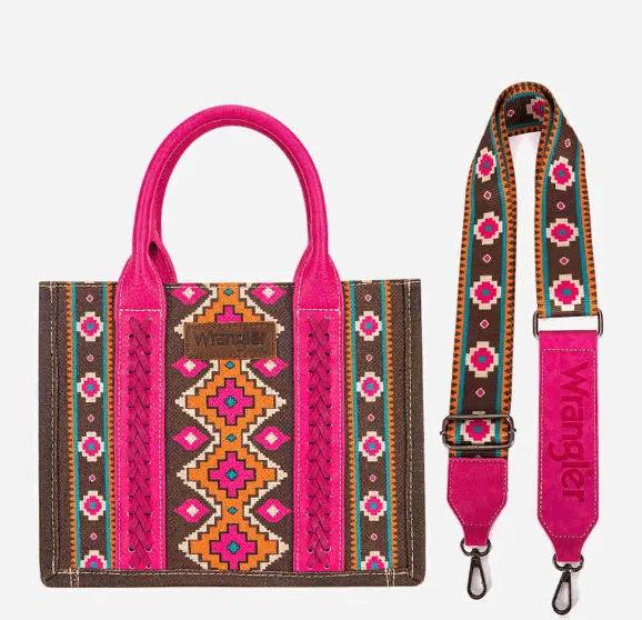 Wrangler Southwestern Hot Pink Canvas Crossbody Tote WG2203-8120SHPK