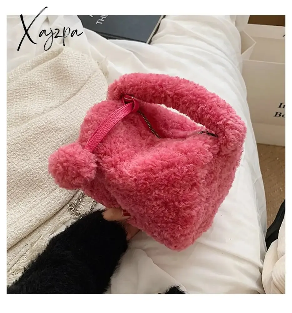 Xajzpa - Lamb Hair Autumn and Winter Cute Wool Chain Shoulder New Versatile Plush Oblique Straddle Bag