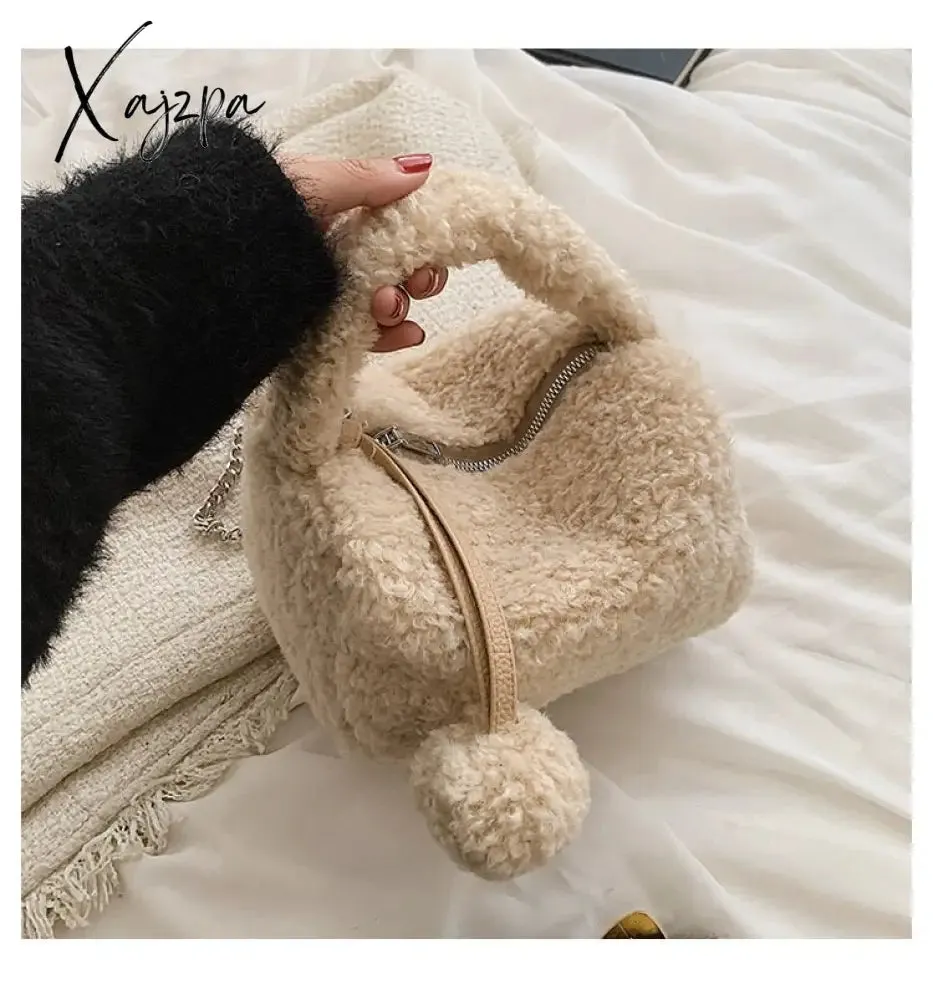 Xajzpa - Lamb Hair Autumn and Winter Cute Wool Chain Shoulder New Versatile Plush Oblique Straddle Bag